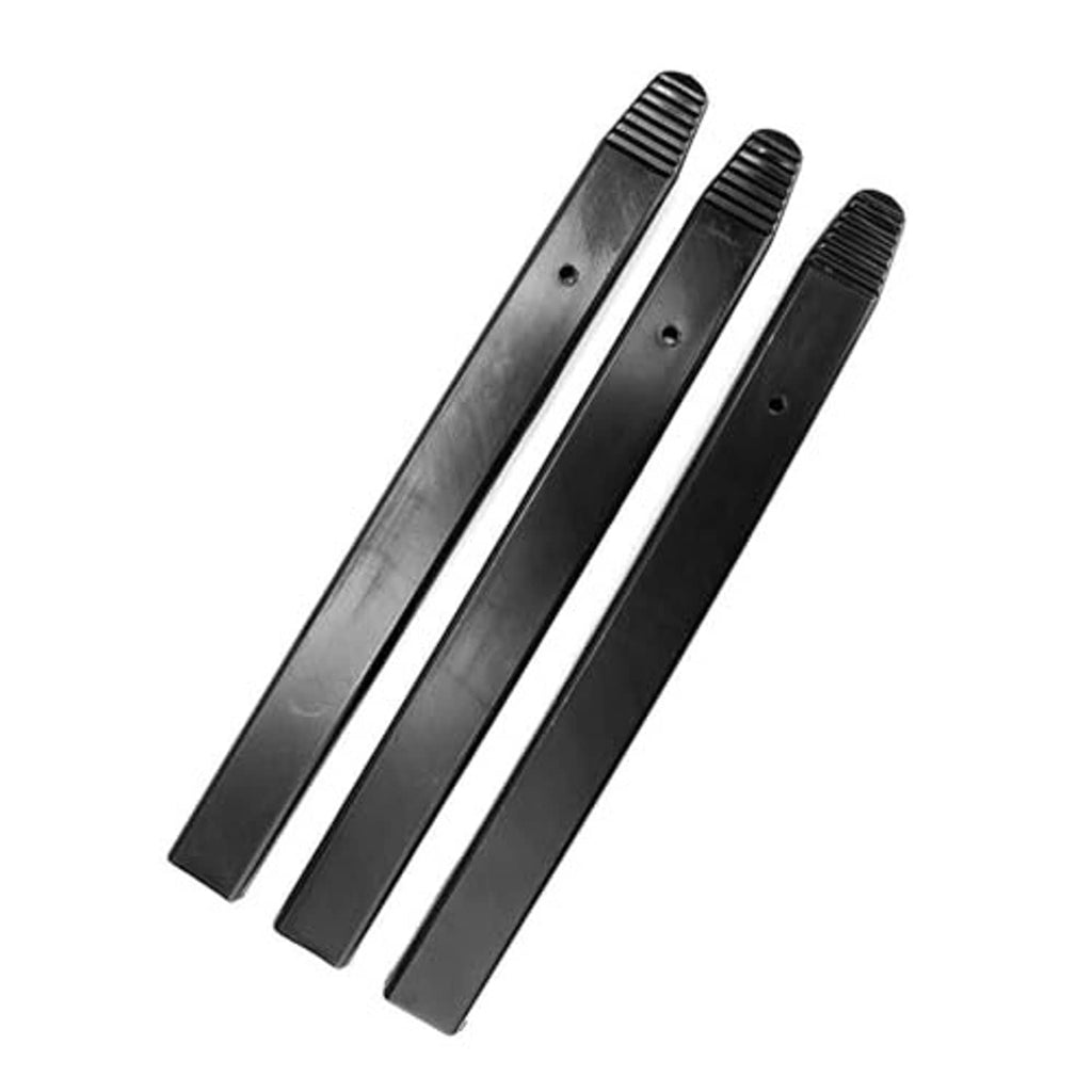 Three black tire pry bar sleeve protectors, long strips with ribbed grips and holes