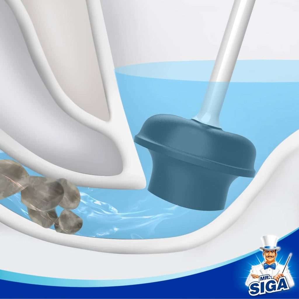Flexible black toilet plunger rubber cup sealing inside the bowl