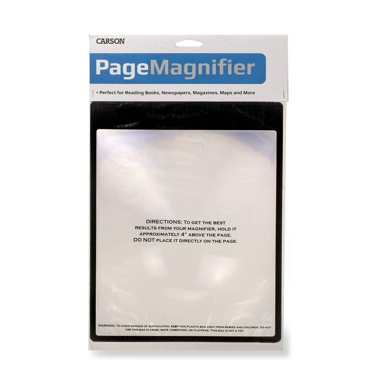 Carson PageMagnifier retail box with clear lens viewing window