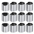 Aluminized plastic disc top caps (24/410), silver with black tops, set of 12