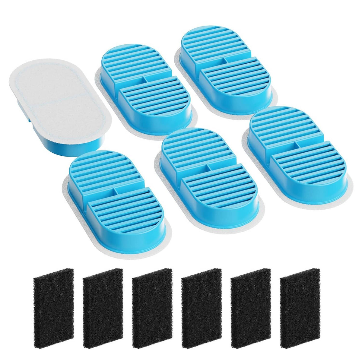 Cat water fountain filter set: blue bases with black foam pads, 12-piece