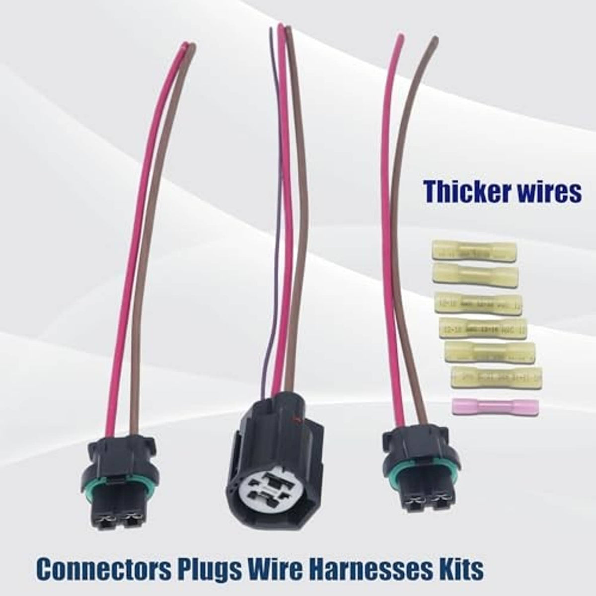 Connector wire harness kit with thick red and brown leads and three plug sockets