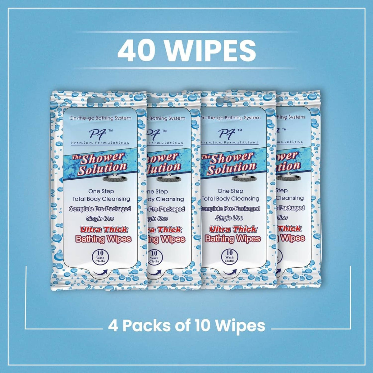 Set of Ultra Thick Bathing Wipes showing 40 wipes total from four 10-wipe packs