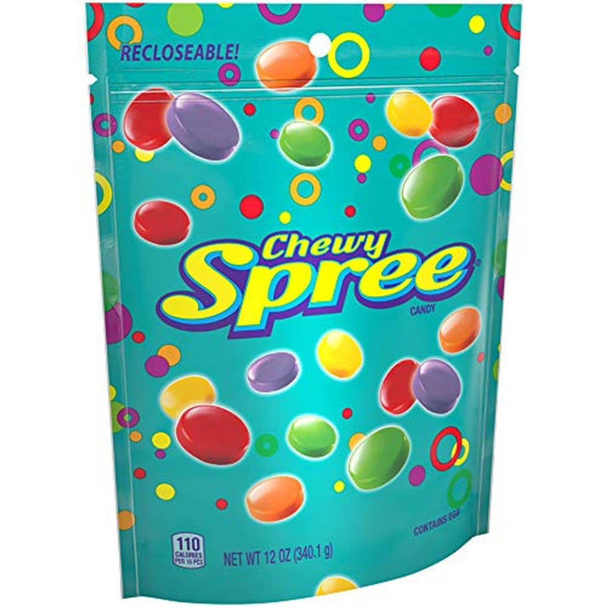 Chewy Spree resealable hard candy bag with colorful candy shapes