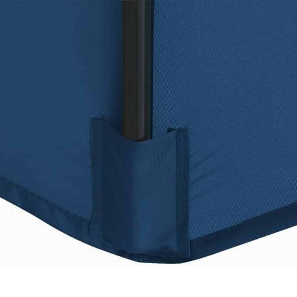 Navy blue umbrella canopy corner with stitched hem and hanging strap
