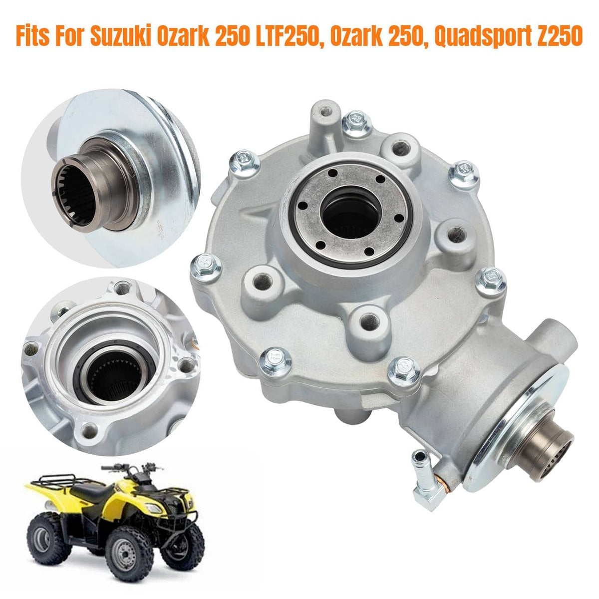 Rear differential gear case kit shown with multiple views and mounting bolt heads