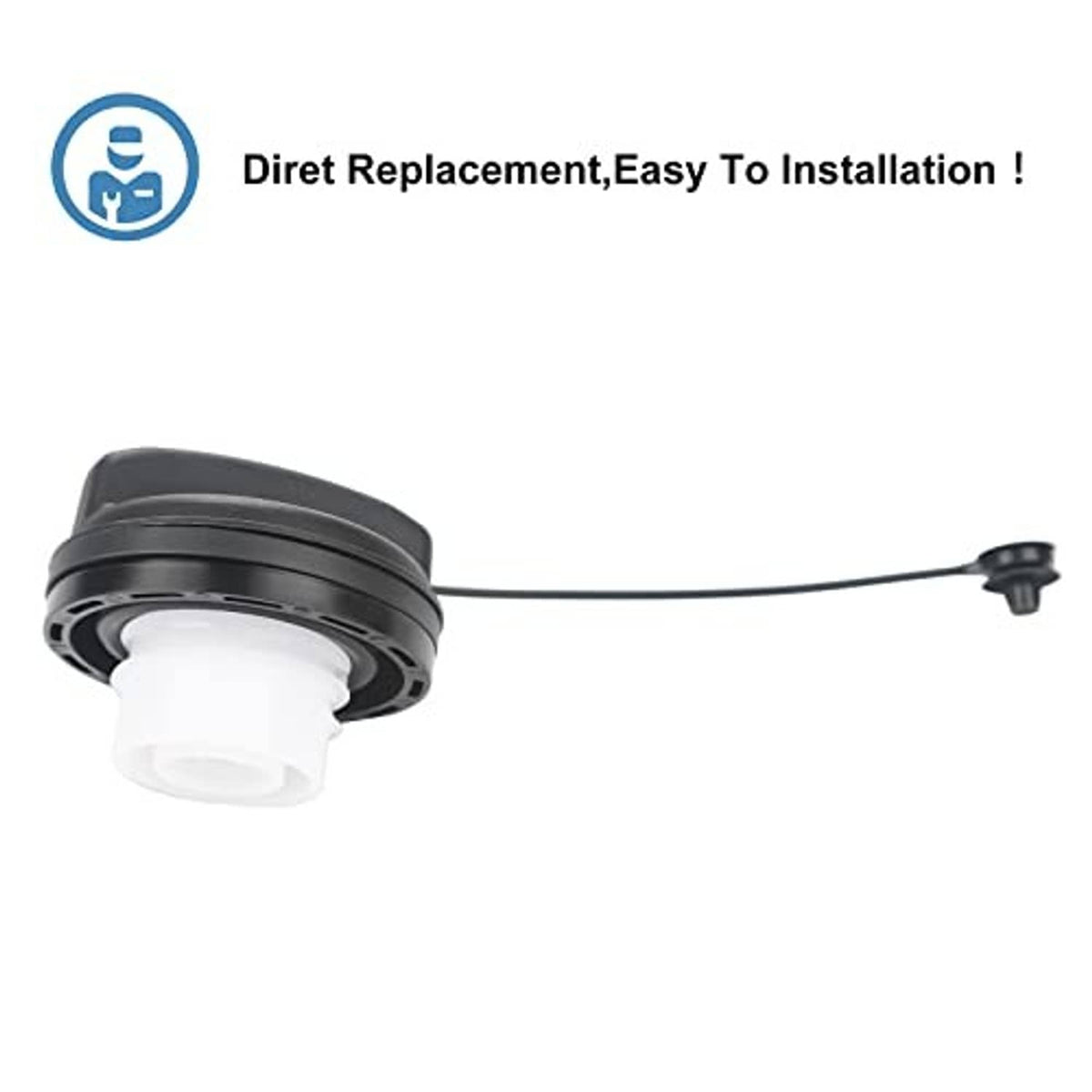 Black fuel tank filler cap with tether cord and mounting base