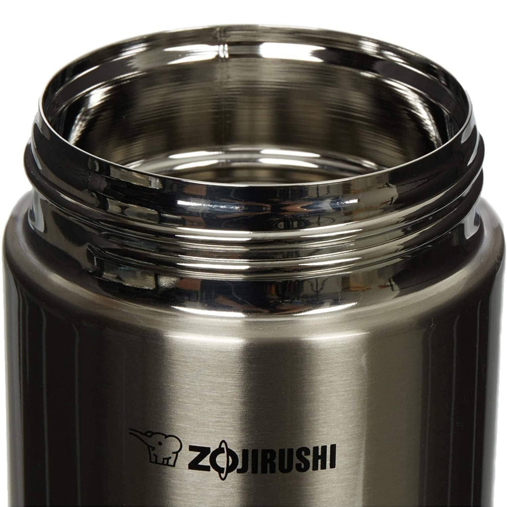 Zojirushi stainless steel food jar with open rim and logo