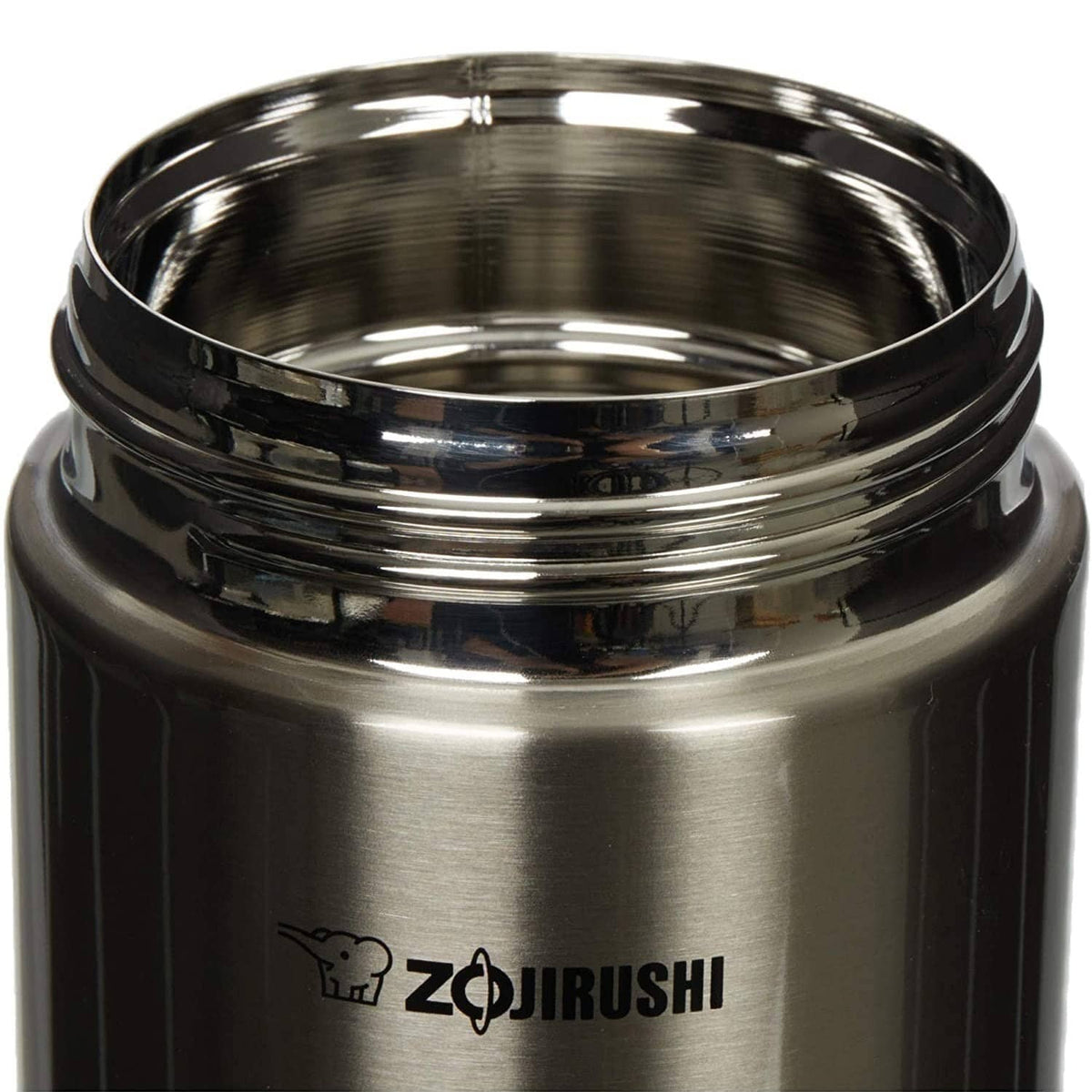 Zojirushi stainless steel food jar with open rim and logo