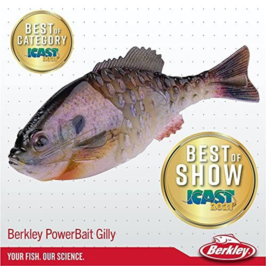 PowerBait Gilly soft bait promo with fish illustration, Best of Show 2021 badge