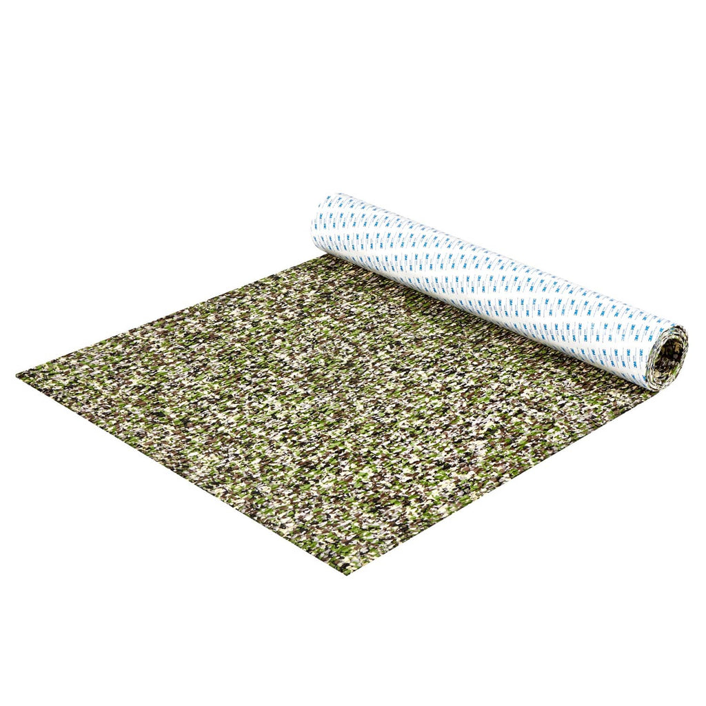 Green speckled EVA foam boat decking sheet mat, with rolled backing edge visible.