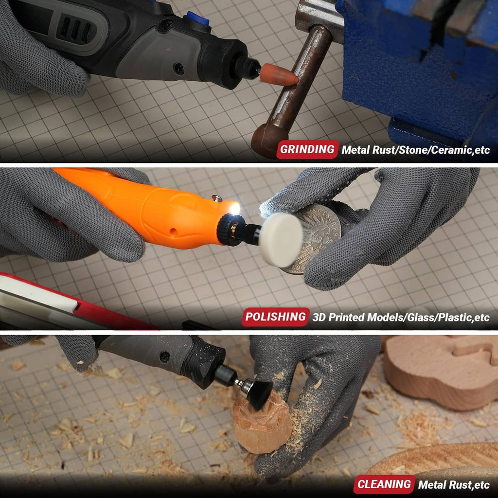 Rotary tool accessories for grinding, polishing and cleaning metal, stone and rust