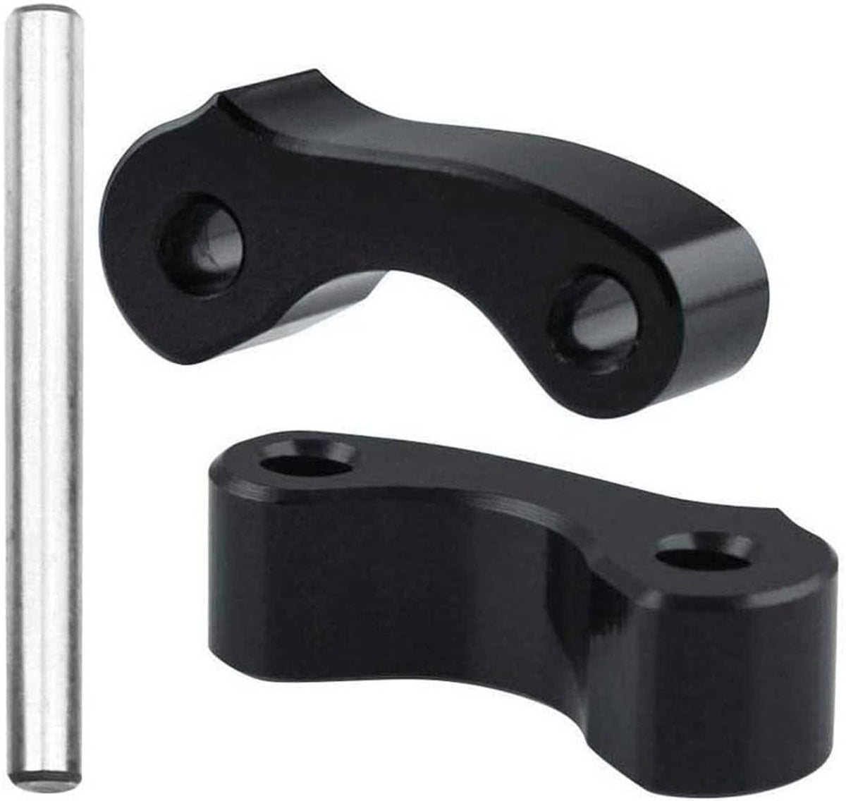 Two black rear window latch hinge pivots with silver guide pin and bolt holes