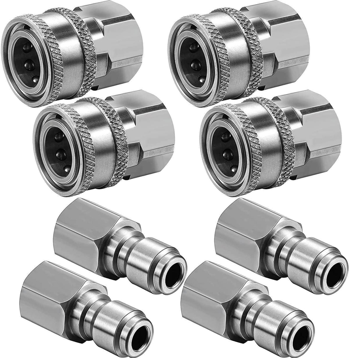 Stainless steel NPT quick connector kit, male and female fittings, 8-piece set