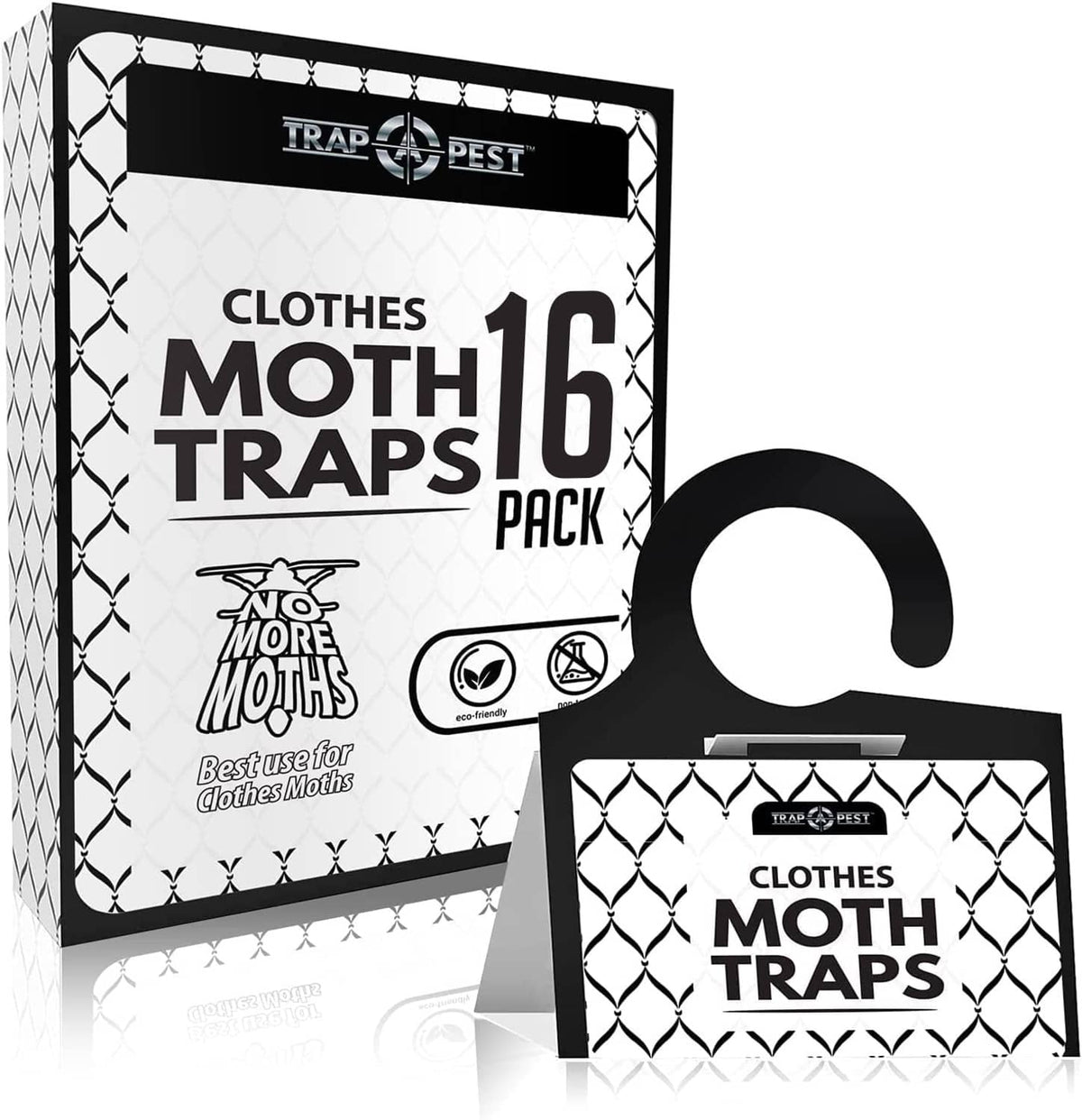 Clothes moth trap pack, 16 traps with pheromones, black and white packaging