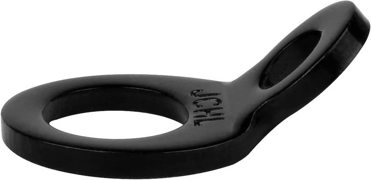 Black tie-down strap ring anchor with oval loop and integrated carrying handle