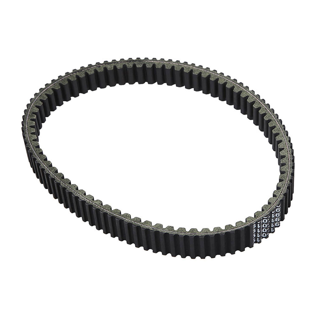 Clutch drive belt with black ribbed teeth and textured inner edge detail