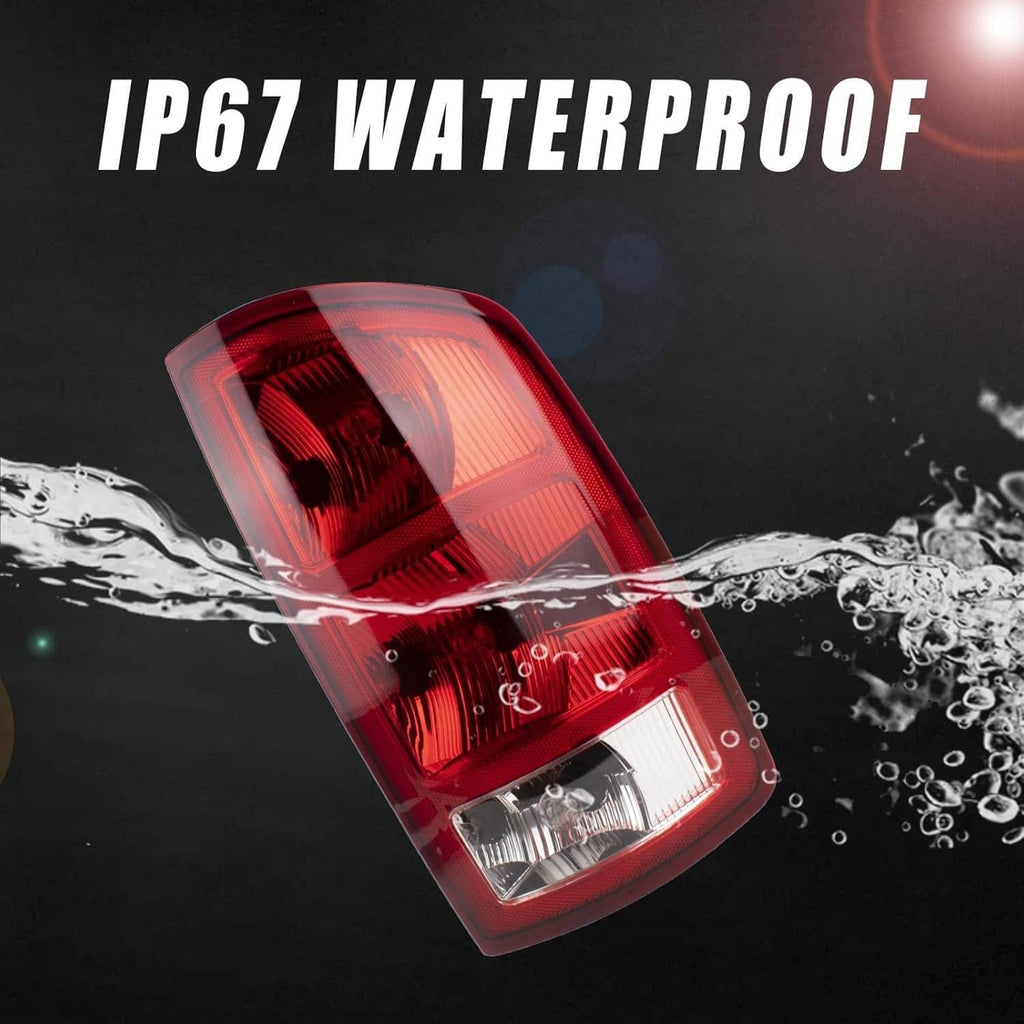 Red rear tail light with clear lower reverse light and chrome reflector