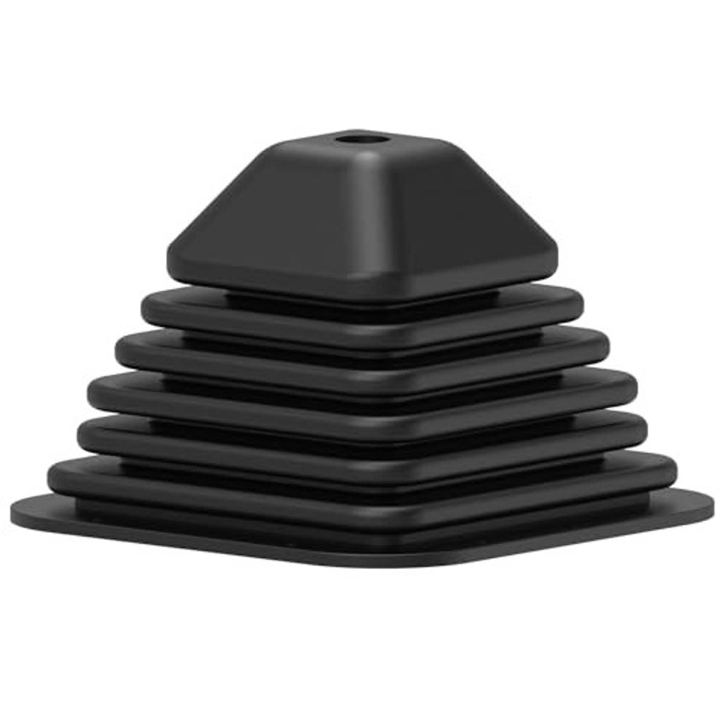 Standalone black rubber shift boot, ribbed accordion sides and round top hole