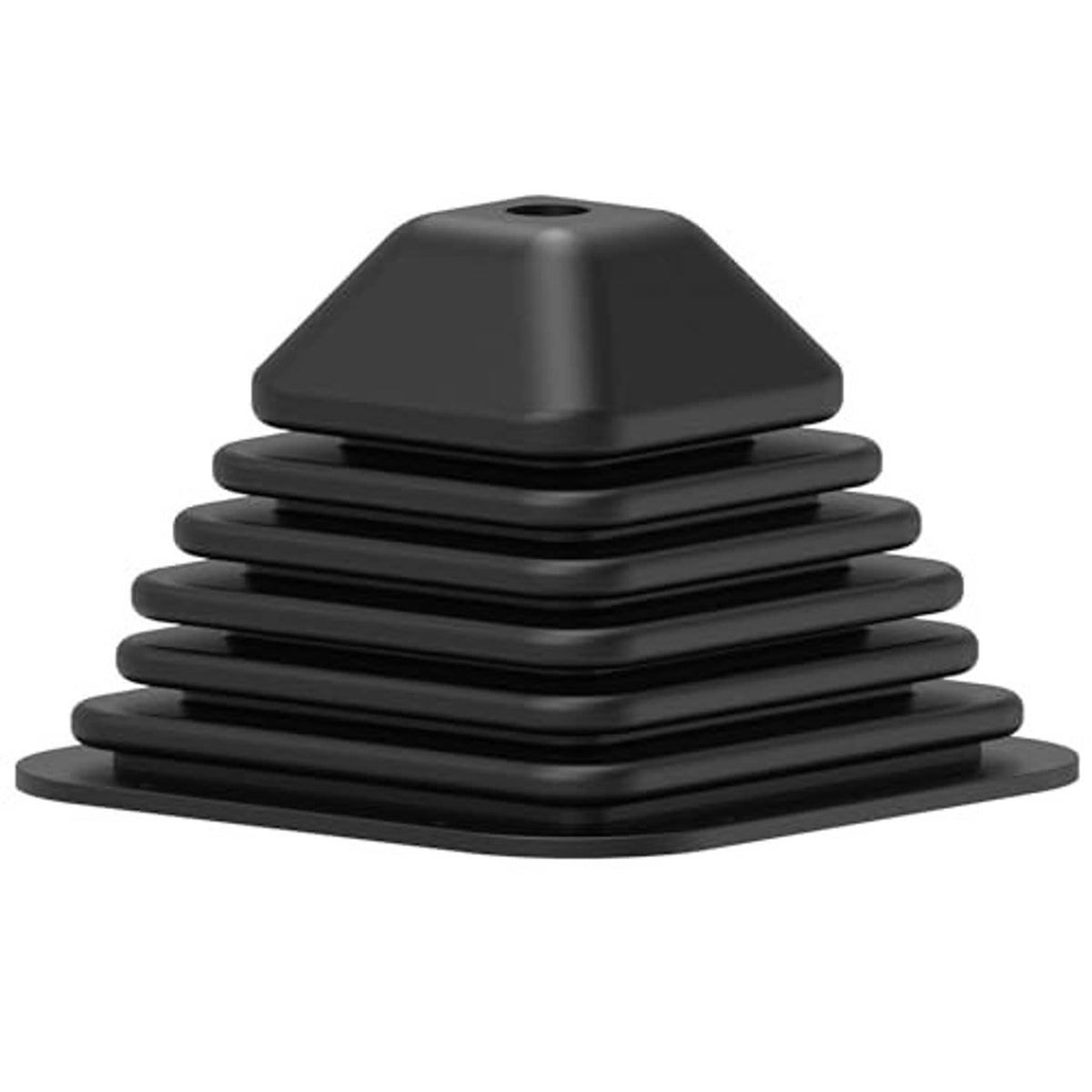 Standalone black rubber shift boot, ribbed accordion sides and round top hole