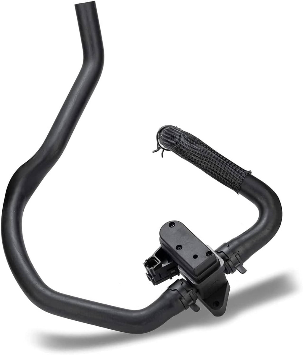 Black heater hose with mesh-wrapped section and mounted control valve assembly
