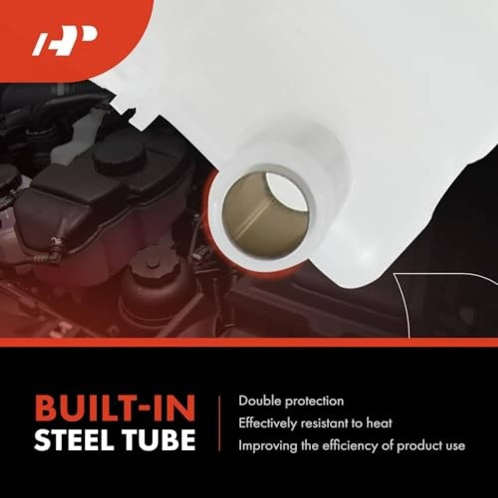 White coolant reservoir outlet opening with attached hose connection opening