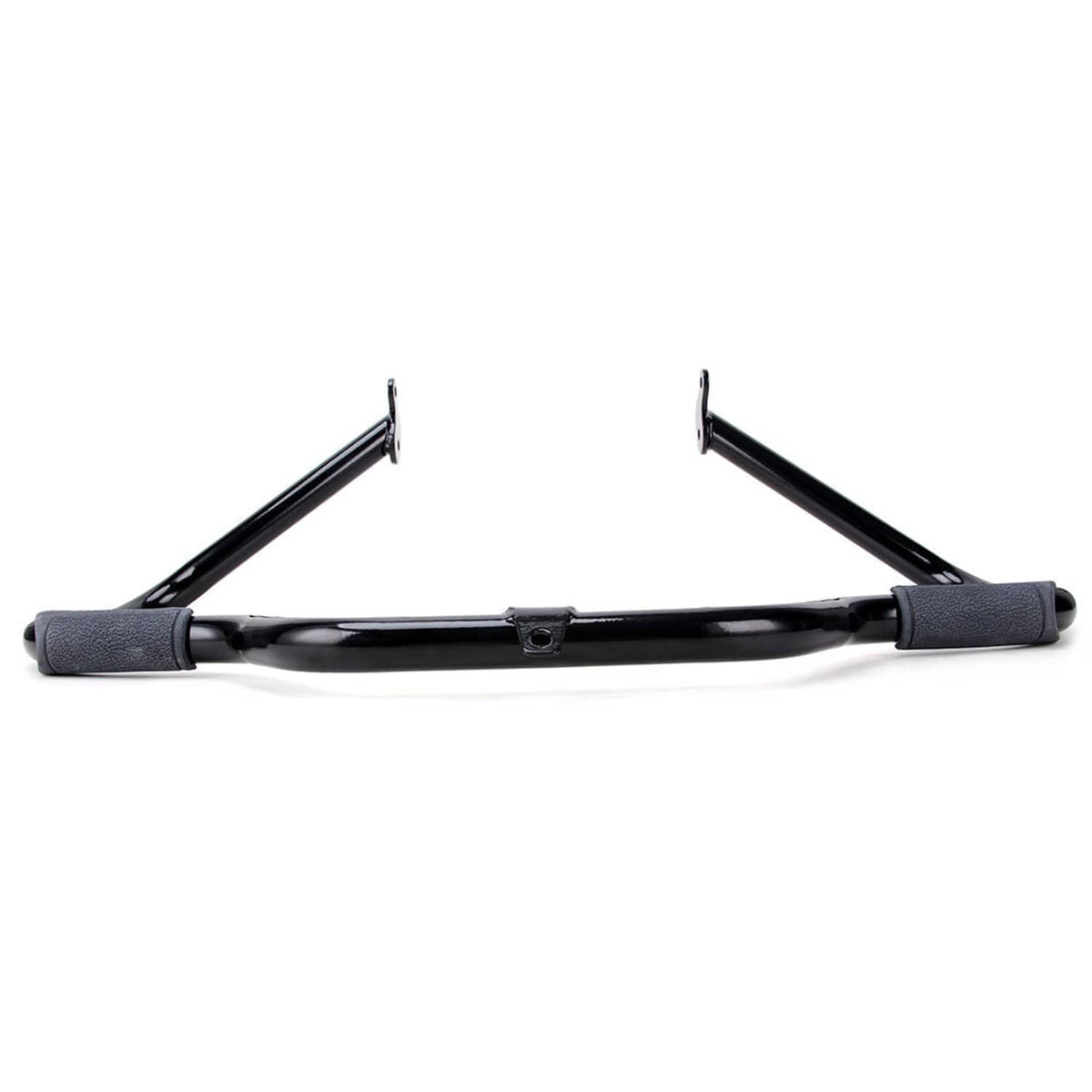 Black engine crash guard bar from the side with center mounting tab