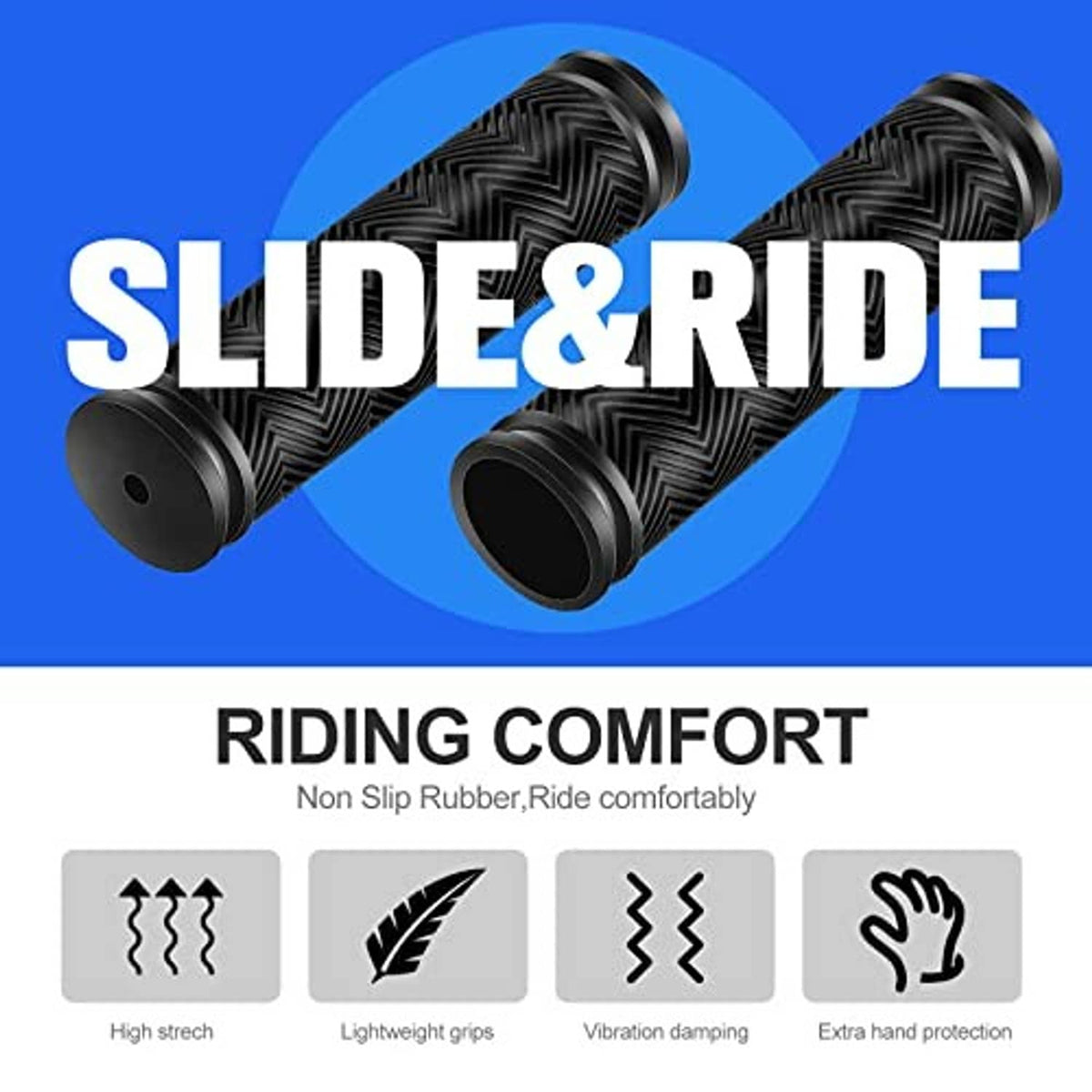 Pair of black zigzag rubber bike handlebar grips with textured non-slip surfaces