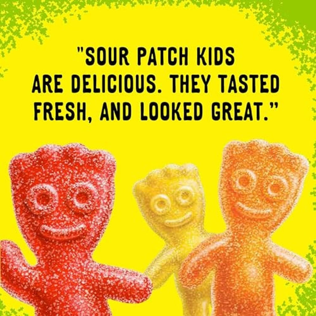 Sour gummy bear shapes in red, yellow, and orange with embossed texture