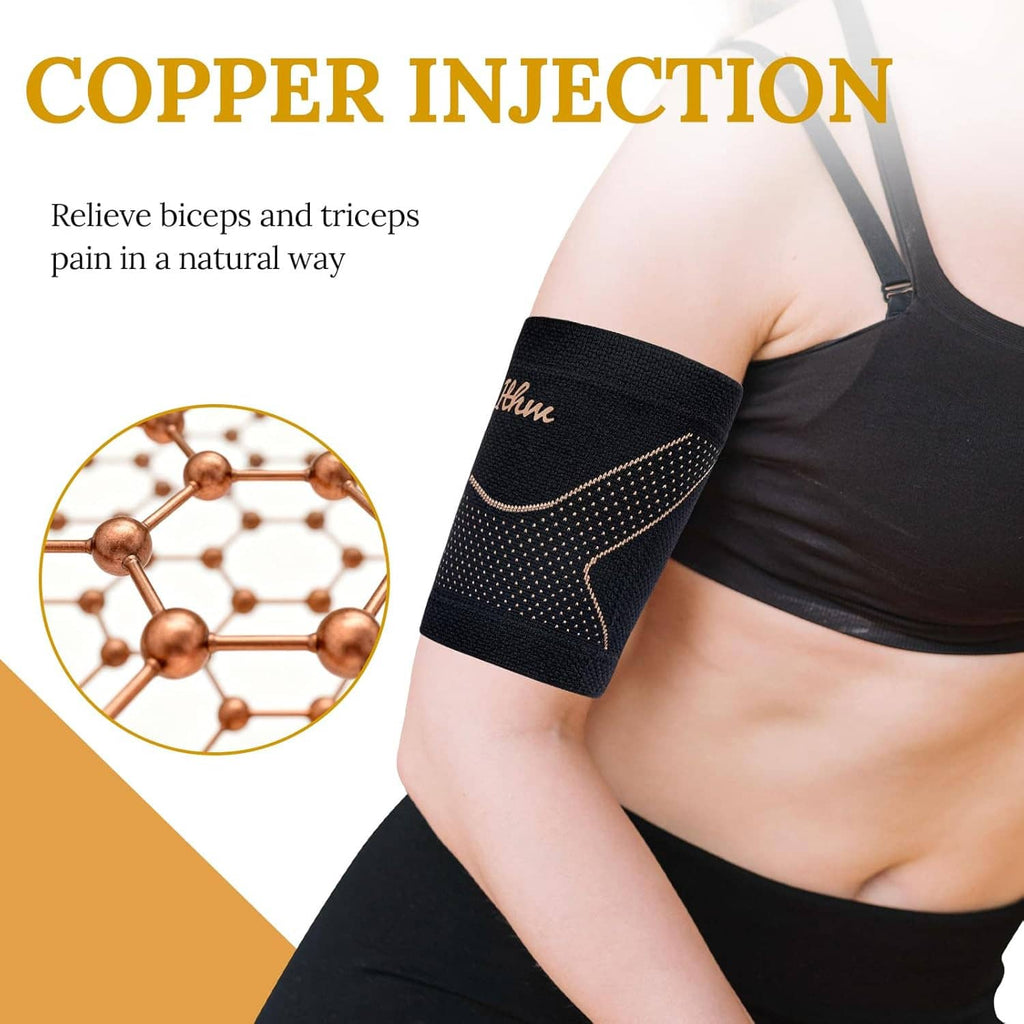 Black upper arm brace with copper dotted pattern, shown on arm