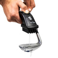 Black golf club brush with push-button water sprayer and bristle cleaning head