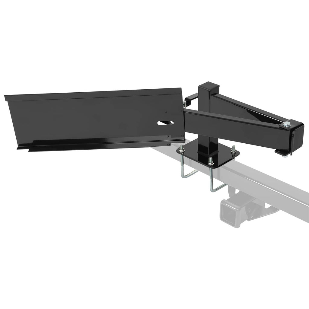 Black bumper-mounted swing arm assembly attached to grill bumper bracket system