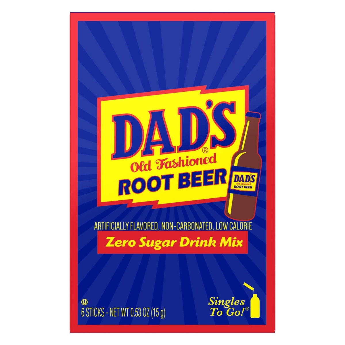 Dad's root beer zero sugar drink mix single box, front label