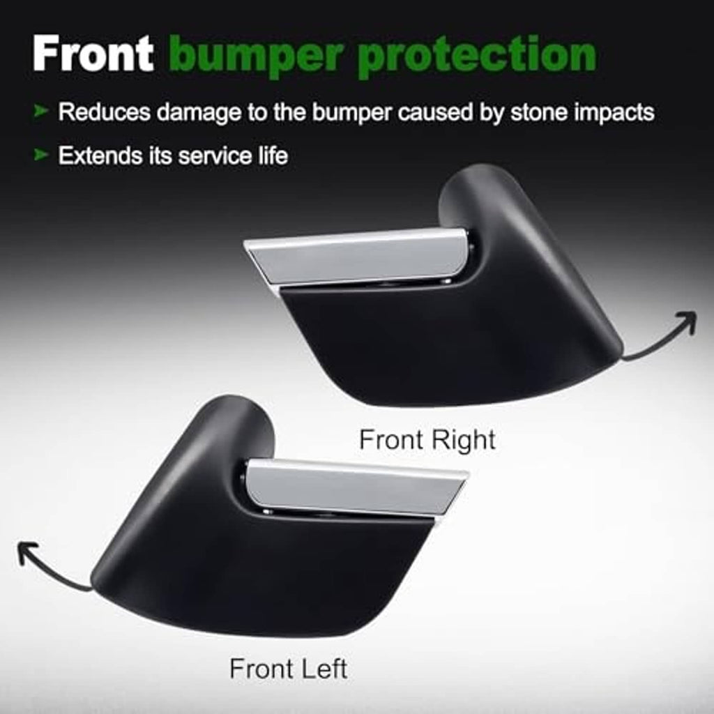Front bumper protection trim, black with silver bar insert, front left and front right