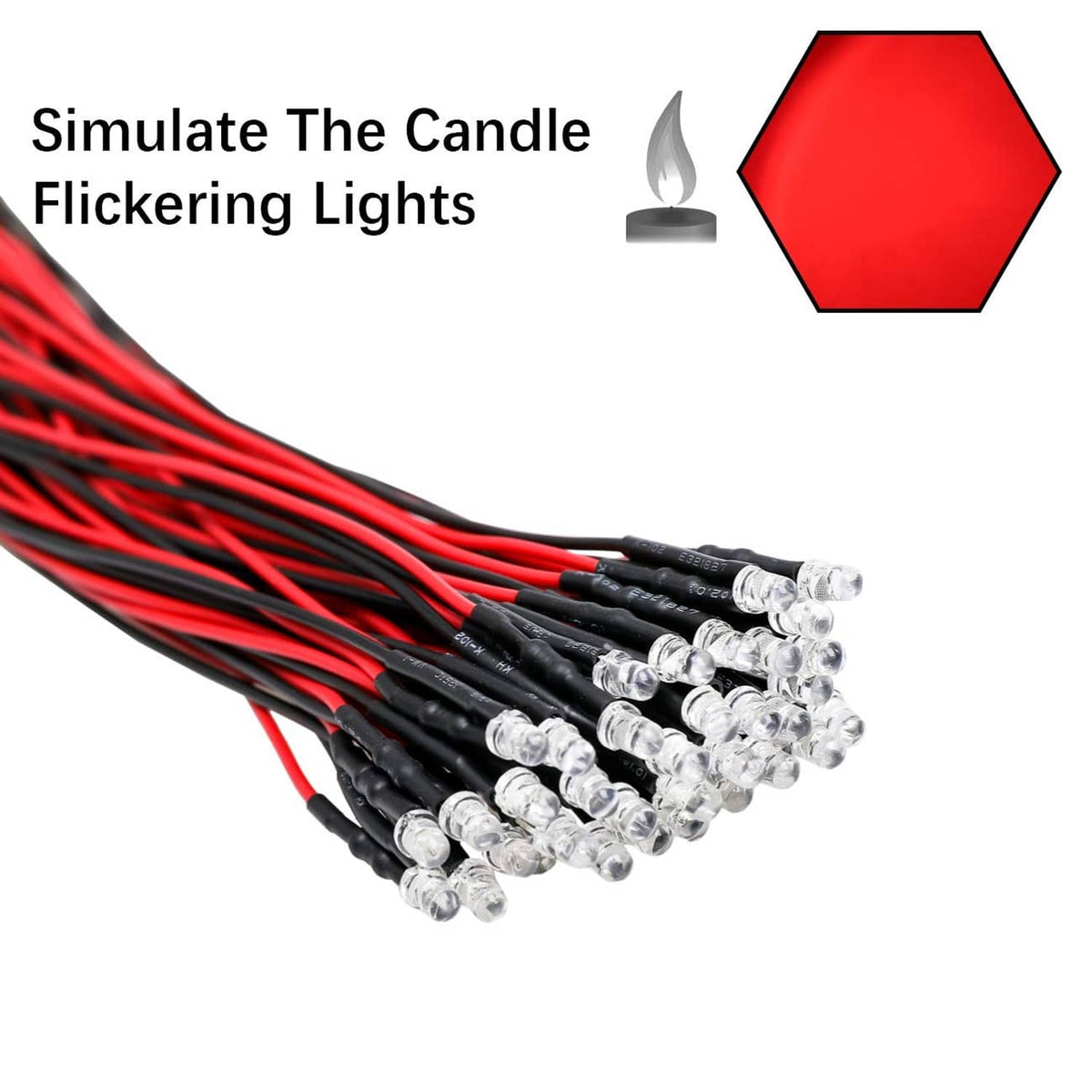 Red 3mm flicker LED diodes with black cable bundle and clear LED heads