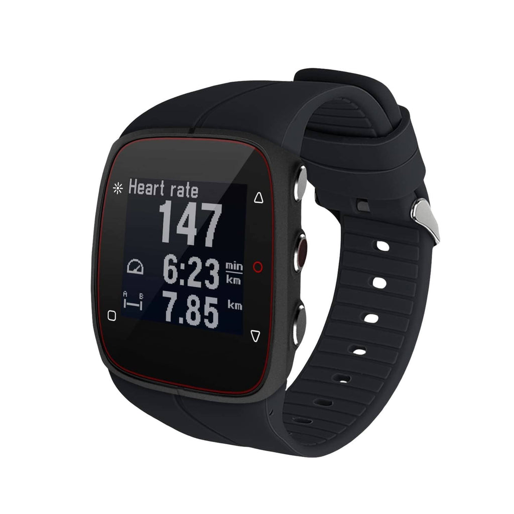 Black smartwatch replacement strap with display watch face, Polar M400/M430 compatible