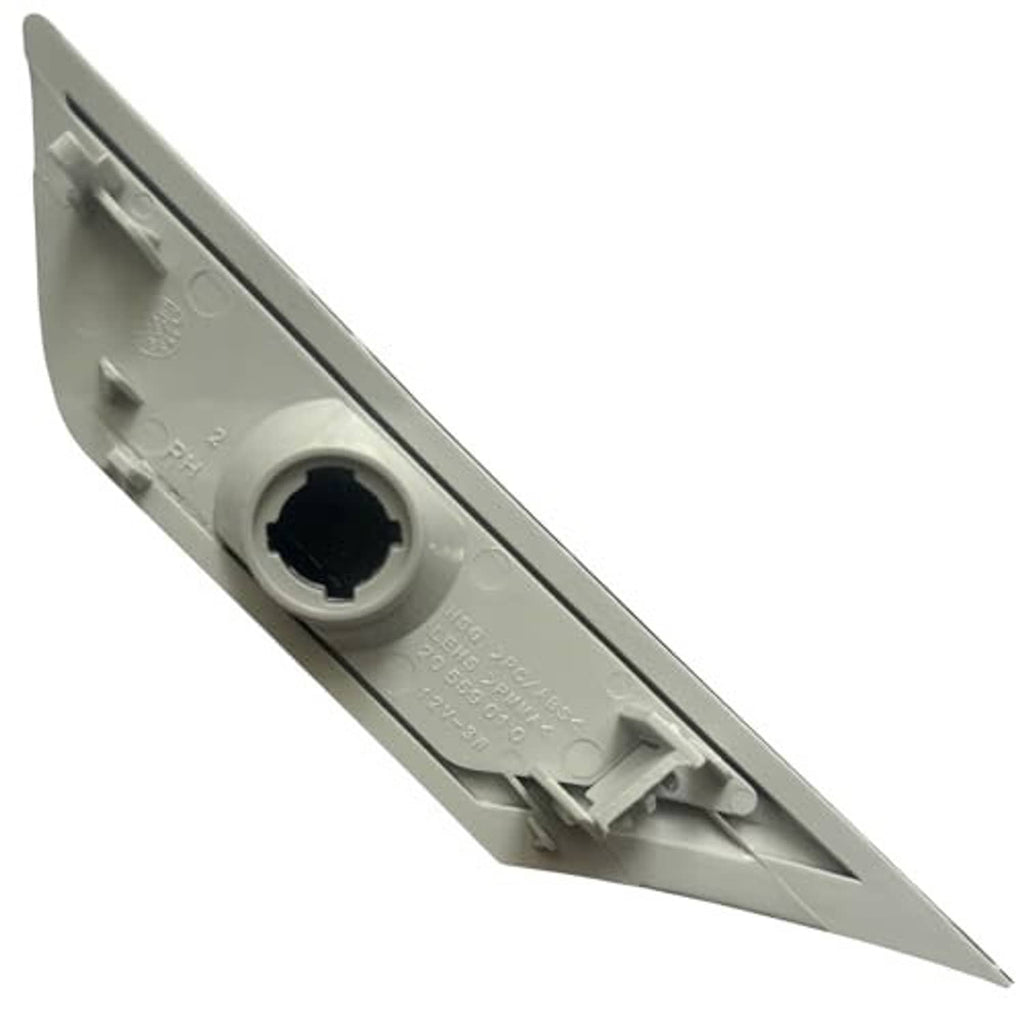 Back of side marker light lens housing with mounting clips and round socket opening