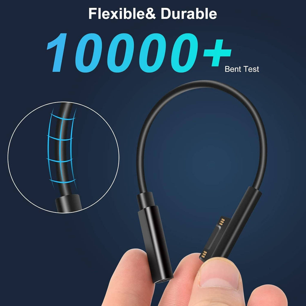 Flexible black charging cable with bent-test durability and gold contact ends