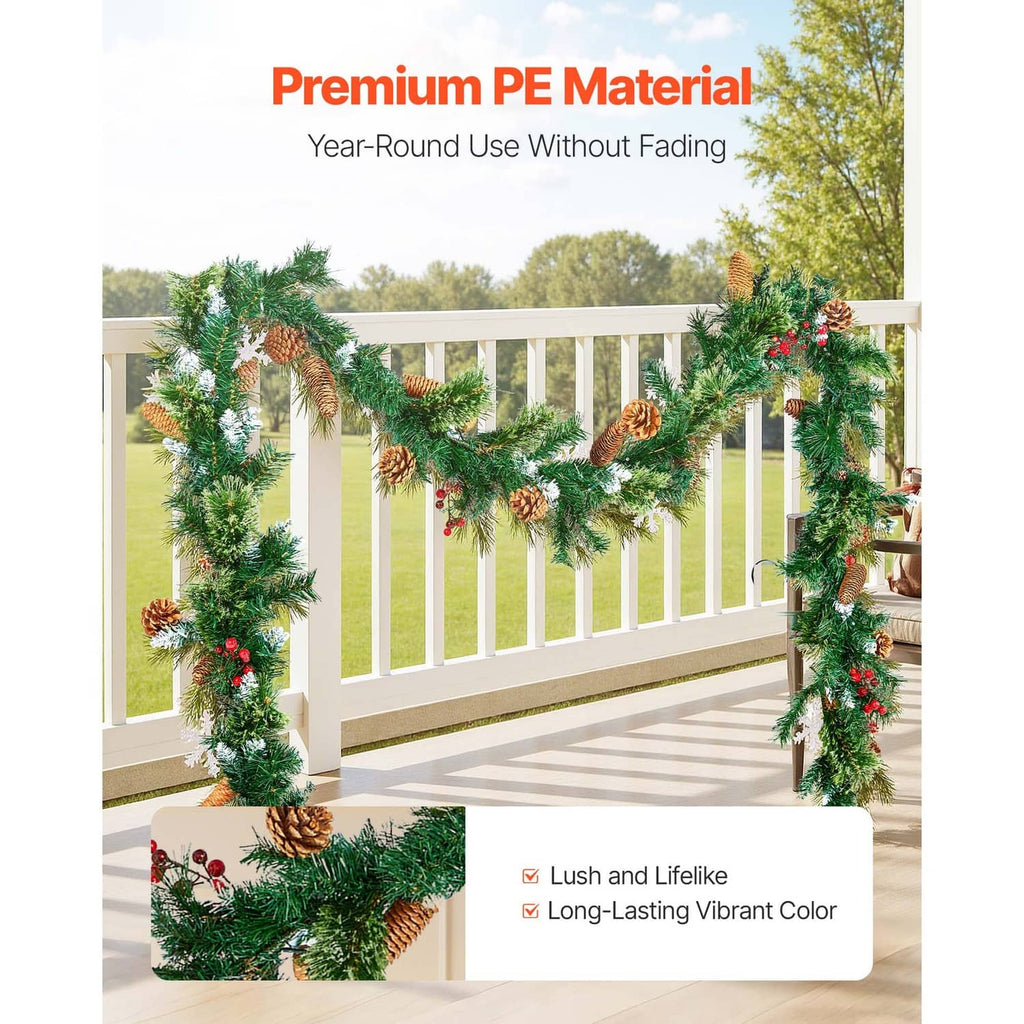 Christmas garland for railing with pine needles, pinecones, and red berries