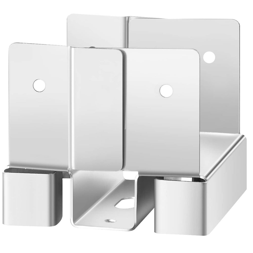 Steel post anchor bracket, rectangular plates with screw holes for 4x4 posts