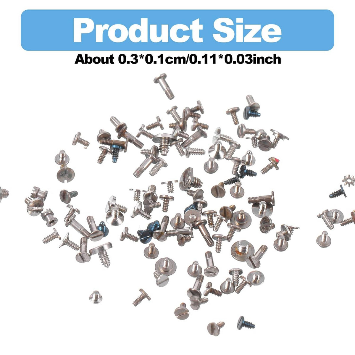 Watch battery clamp screw assortment set with silver screws, bulk pile for replacement