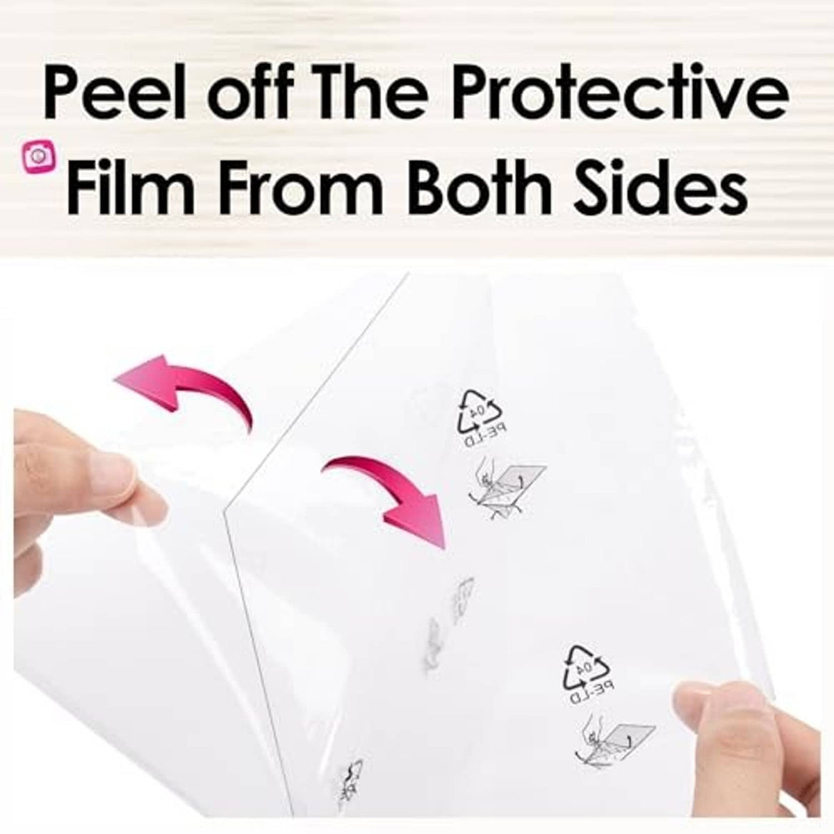 Protective film on both sides of the clear picture frame front and back