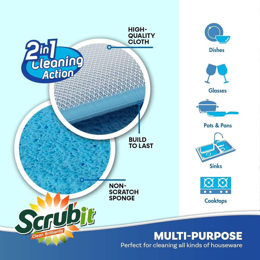 Blue scrub and wipe sponge pad showing textured scrub and absorbent wipe sides