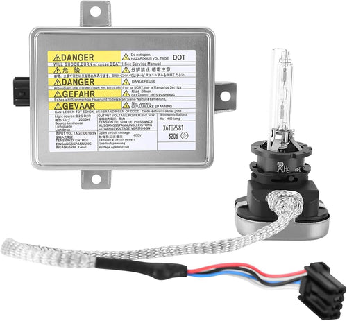 HID xenon headlight ballast module with D2S bulb and wiring harness detail