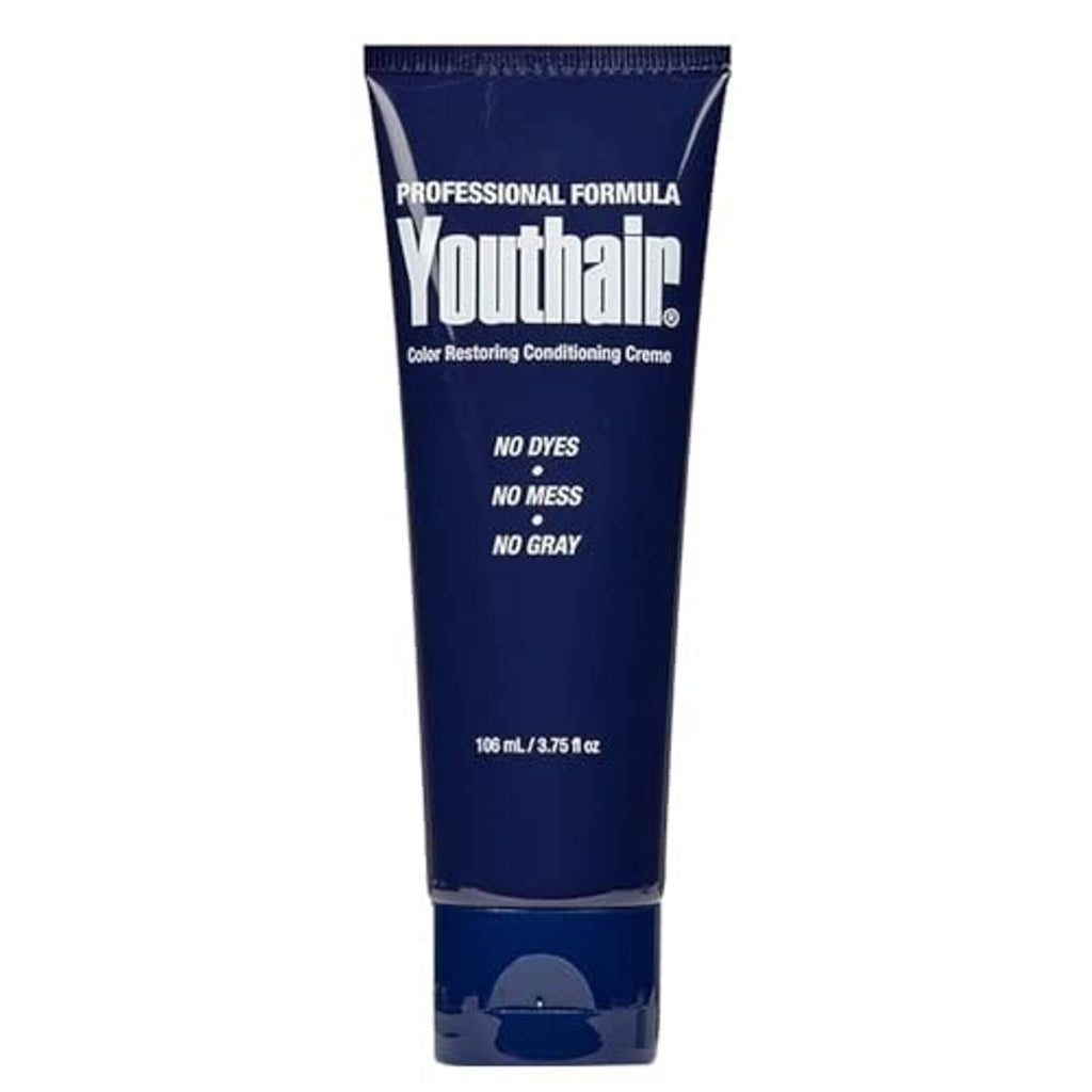 Youthair color restoring conditioning creme tube, dark blue, with “No dyes, No mess, No gray”