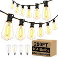 200 ft outdoor string lights with black wire and warm white glass bulbs