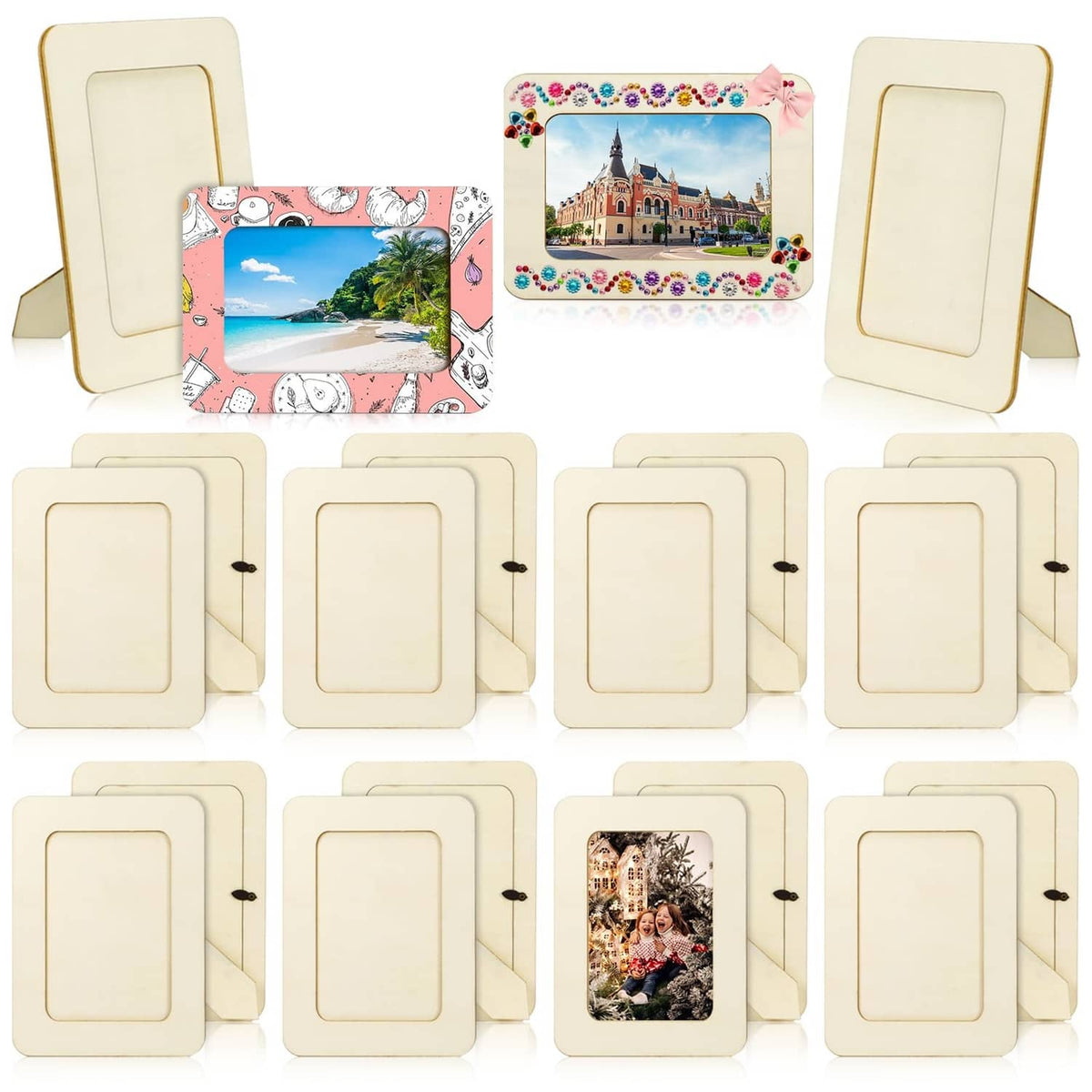 20-pack light wood rectangular picture frames with tabletop easel stands