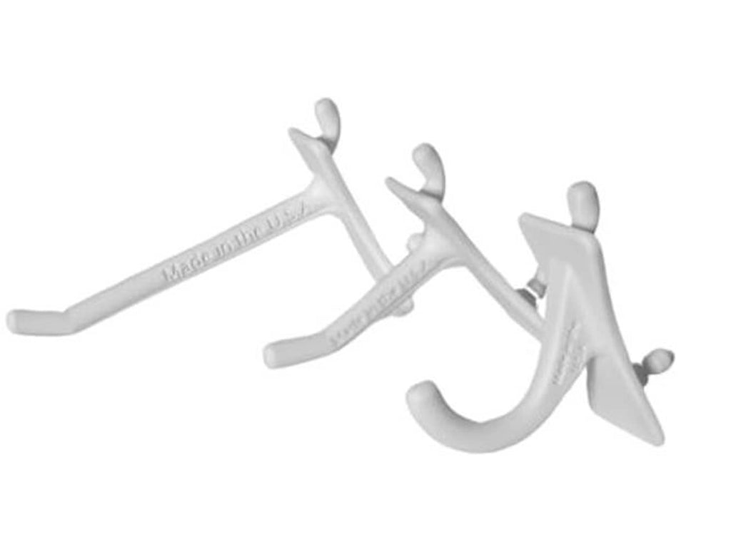 White snap-on pegboard J-hooks with angled hook bodies, 2-inch style set