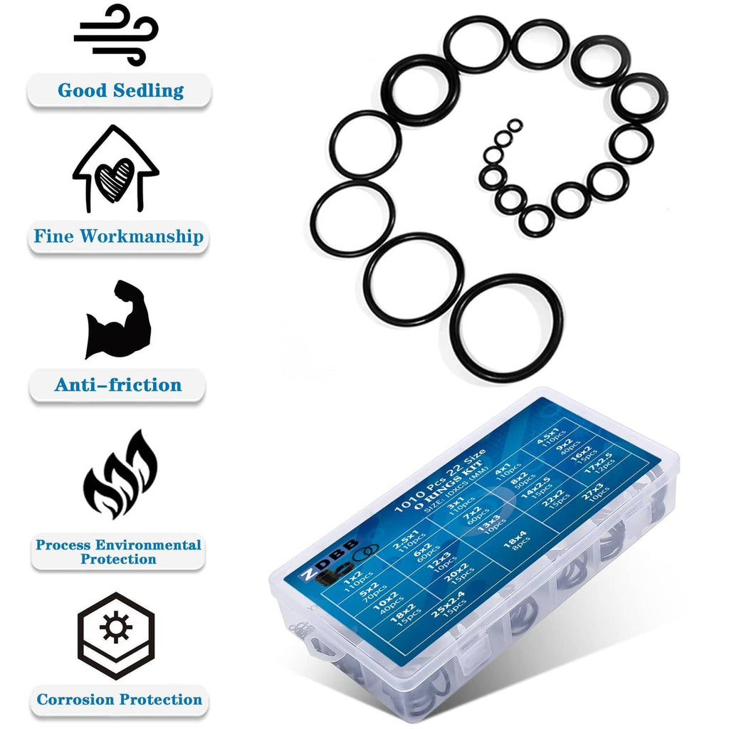 Black NBR O-ring assortment kit with multiple round rings and clear storage box