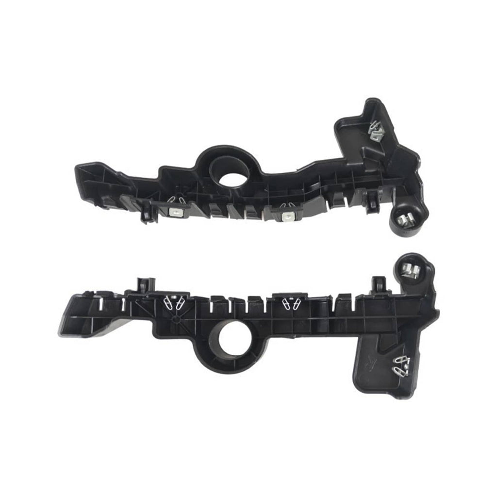 Front bumper guide bracket pair, black plastic with central round hole and bracket arms
